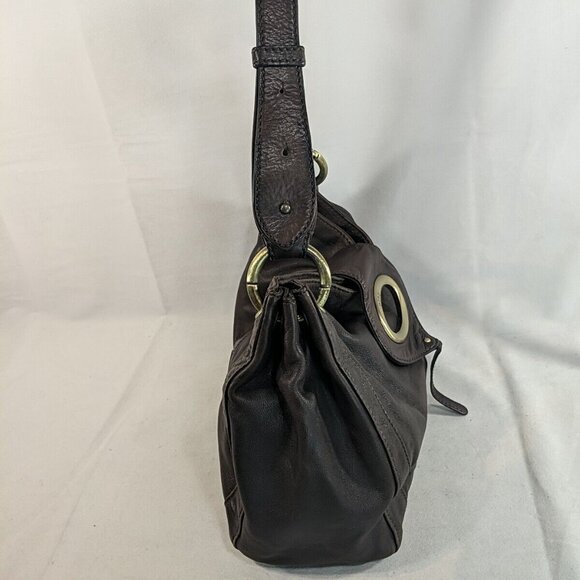 Ri2K Leather Dark Brown Gold Shoulder Purse Bag Adjustable Strap Y2K - Picture 10 of 15